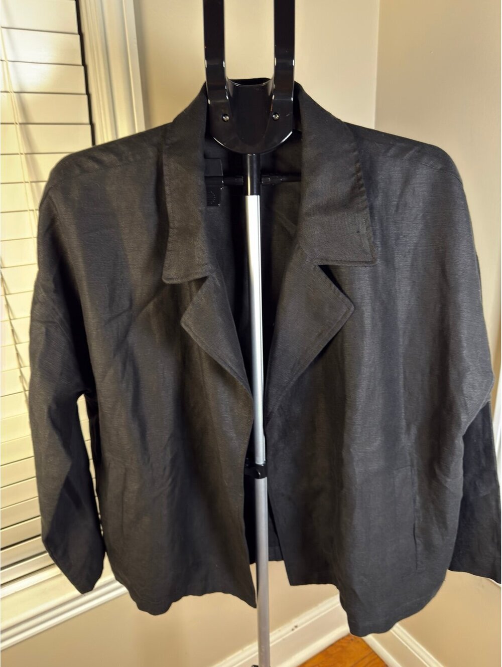 Eileen Fisher Organic Linen Blend Open Front Blazer Jacket Black XL 63% Lyocell